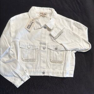 Savanna Jane Ivory Jean Jacket with pearls and rhinestones